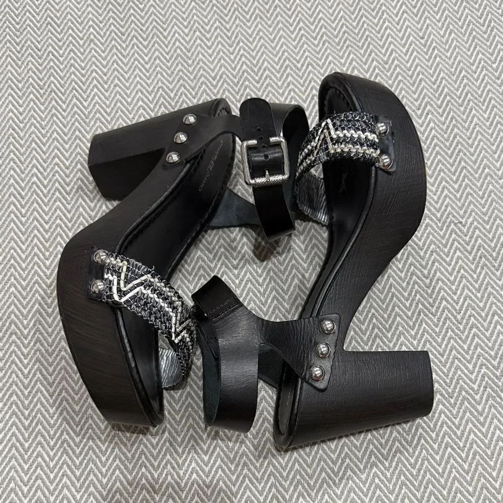 Charles David Black and Silver Platform Sandals Size 8